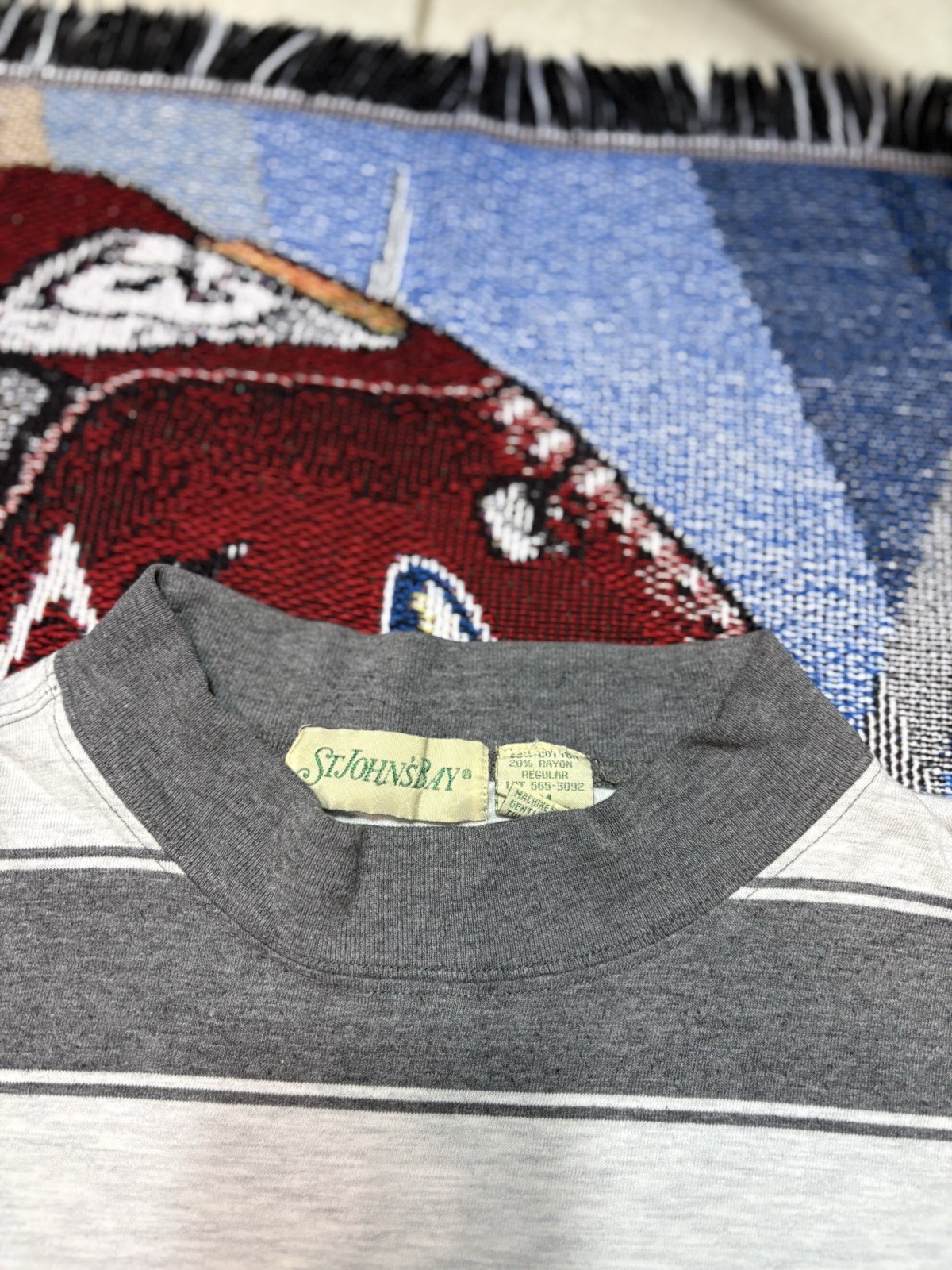 Vintage St Johns Bay Shirt Striped Gray White Long Sleeve Medium Y2K Grunge gallery