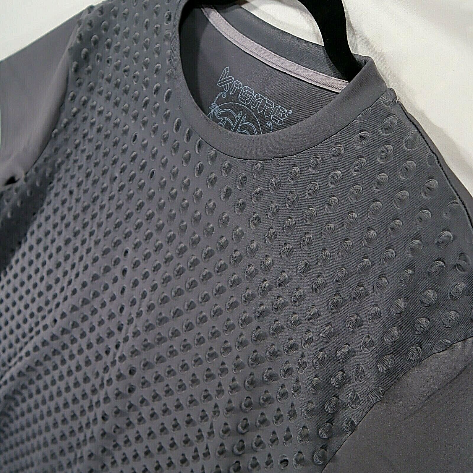Krome L Mens T Shirt Charcoal Grey Textured Polyester Stretch Rare Textured NWT