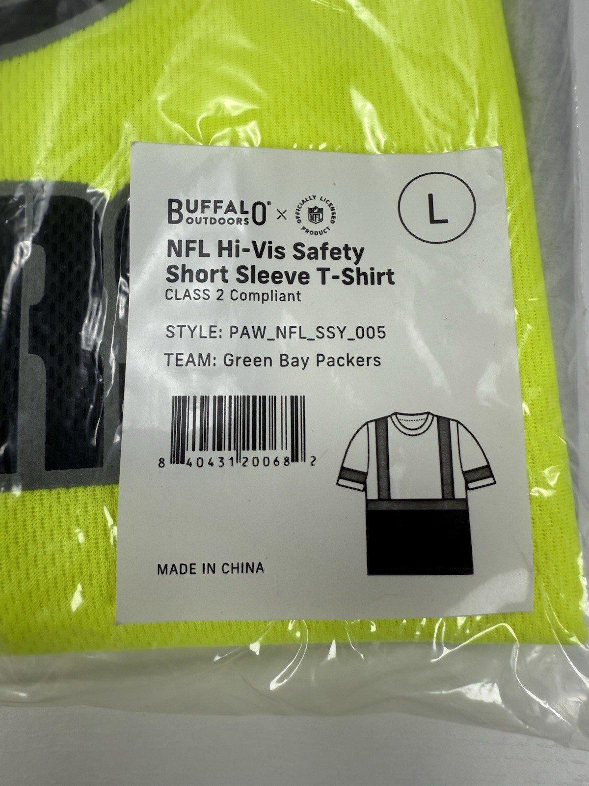 Green Bay Packers Hi Vis Safety Shirt ANSI Class 2 Buffalo Outdoors Large NWT gallery