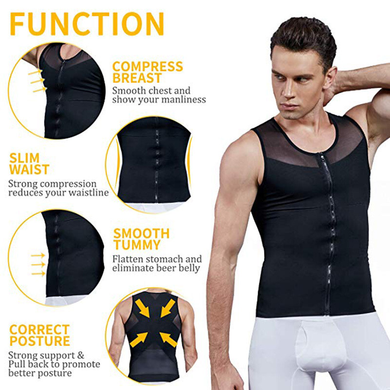 Men's Zipper Body Shaper Toning T-Shirt Ultra Durable Vest Compression Underwear gallery