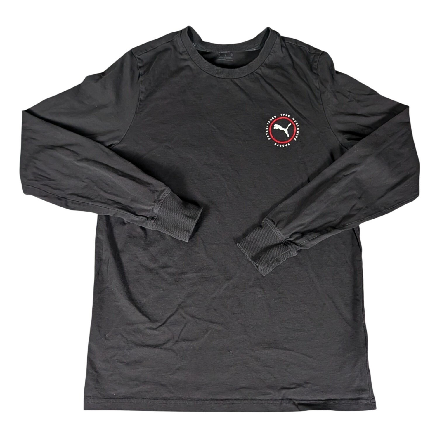 Puma Mens Black Long Sleeve Graphic T-Shirt Established 1948 Crew Neck Logo Tee gallery