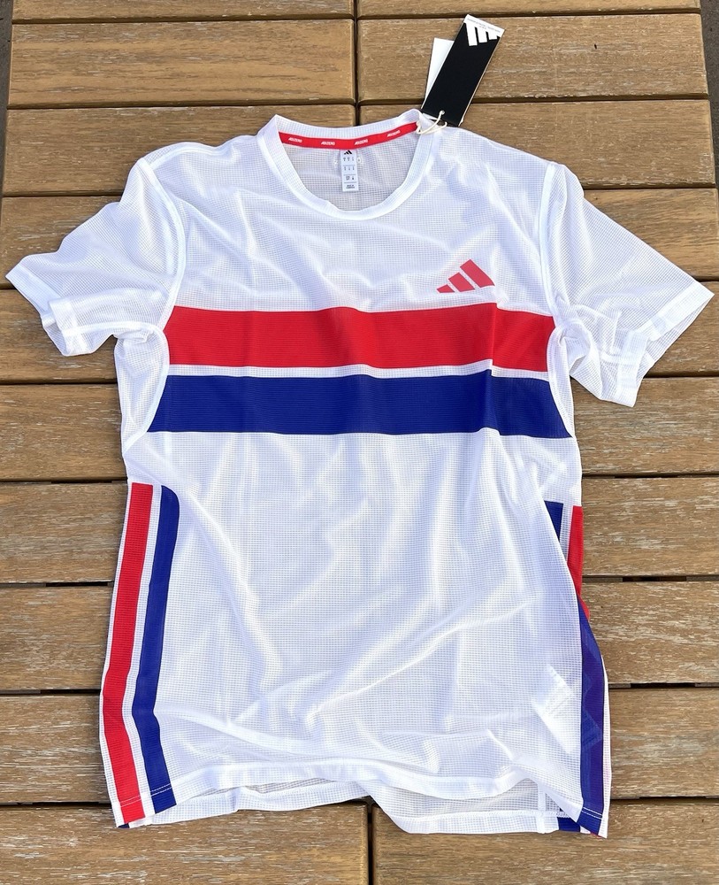 adidas mens white retro luxe super thin retro slim fit running climacool T-shirt
