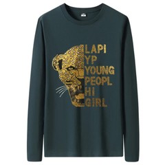 Fashion Leopard Rhinestones Diamond Long Sleeve Luxury Men Trend Cotton T-Shirt