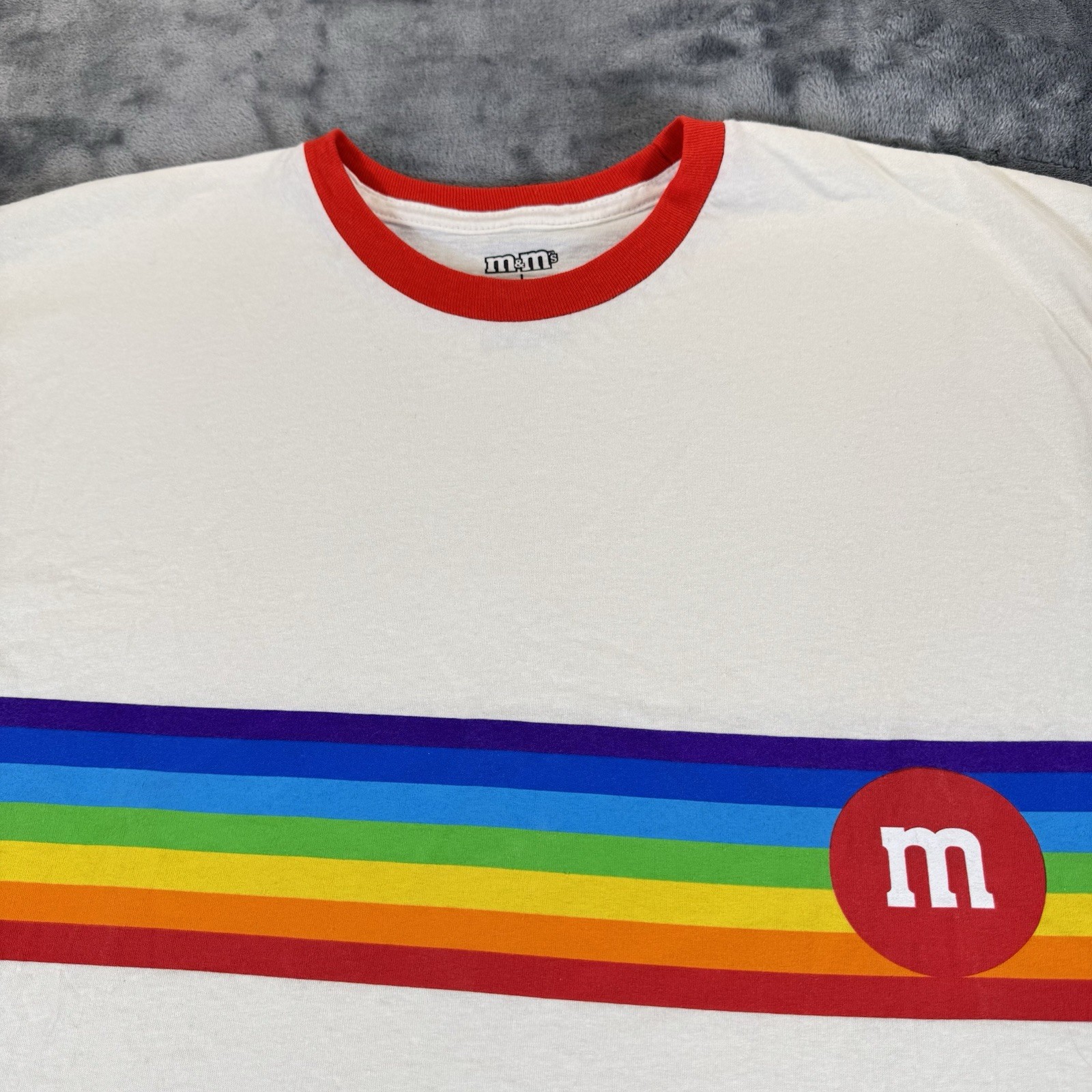 M&Ms Sz L Mars Candy Ringer T-shirt Pride Month Rainbow Retro Style Colorful gallery