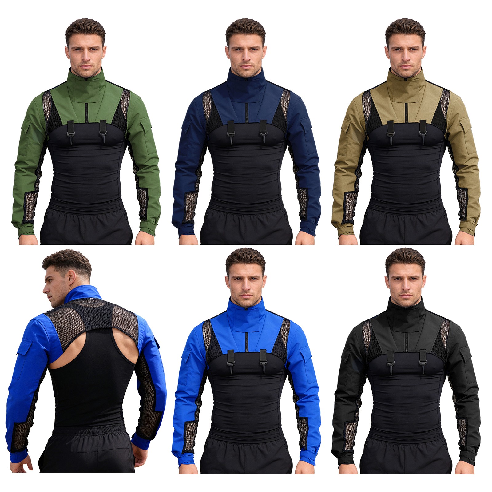 Men Crop Top Long Sleeves T-shirt Shrugs Shoulder Armor Stand Collar Fitness gallery