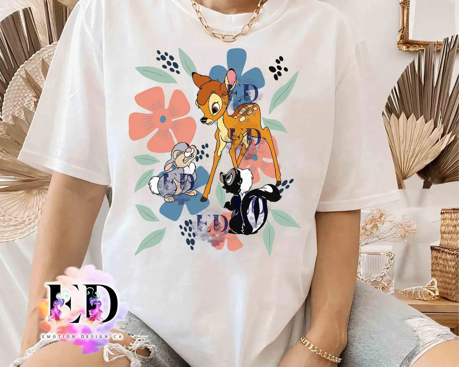 Disney Bambi Flower Thumper Portrait Floral T-shirt gallery