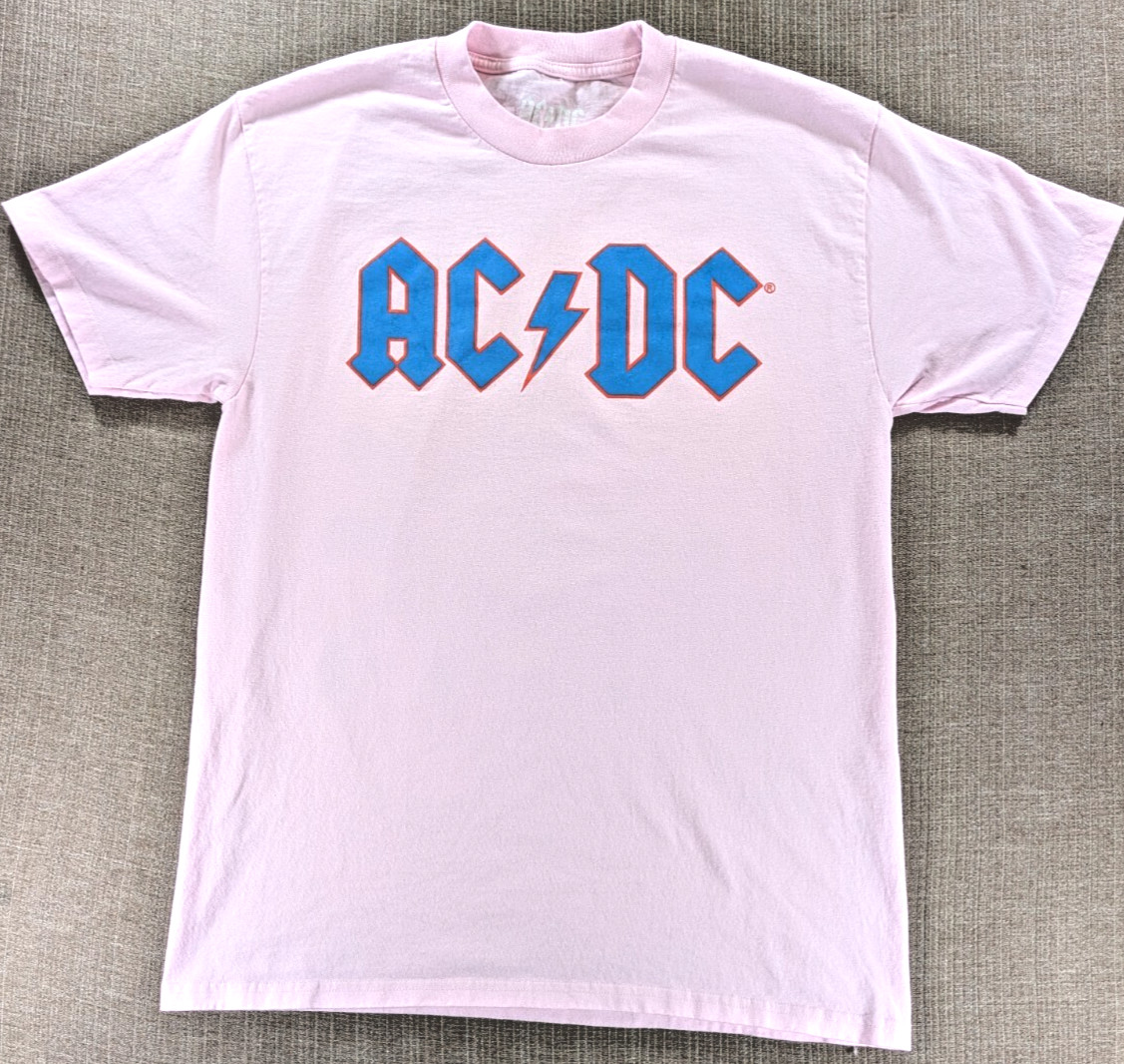 ACDC Mens Rock Band Graphic T-Shirt Medium Pink Short Sleeve gallery