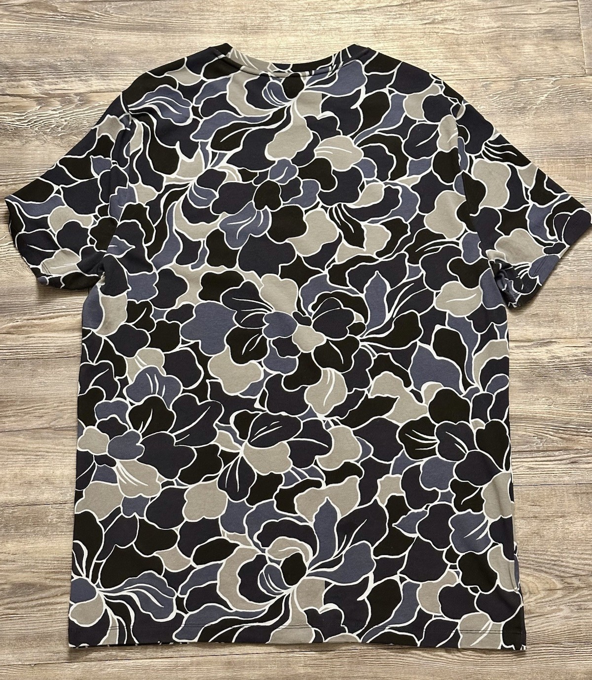 Express Mens Floral Print T-Shirt Black Blue Gray Crew Neck Short Sleeve Size L gallery