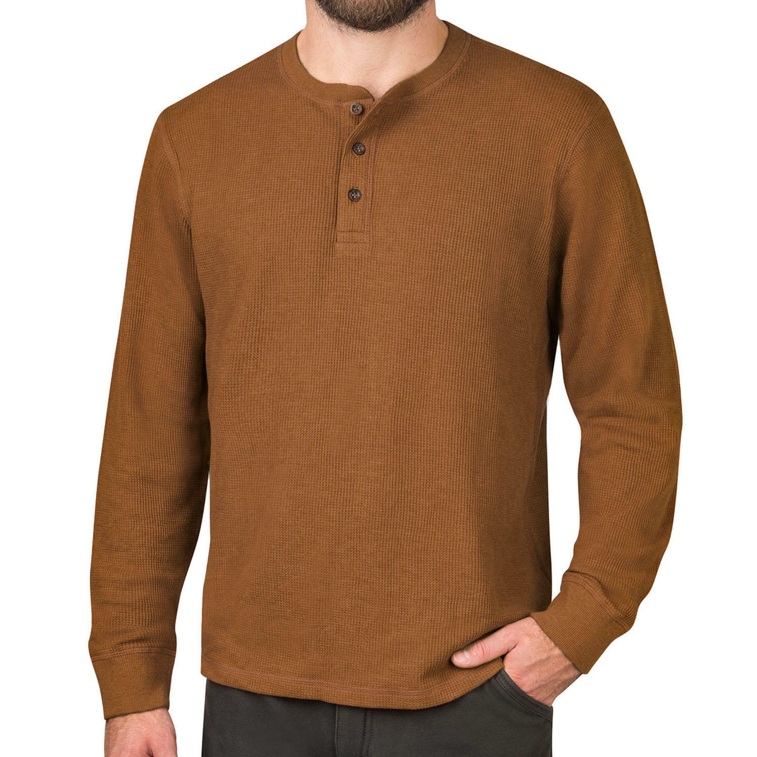 Mens Thermal Henley Long Sleeve T-Shirt Grandad Cuff Tee Warm Waffle Knit Winter gallery