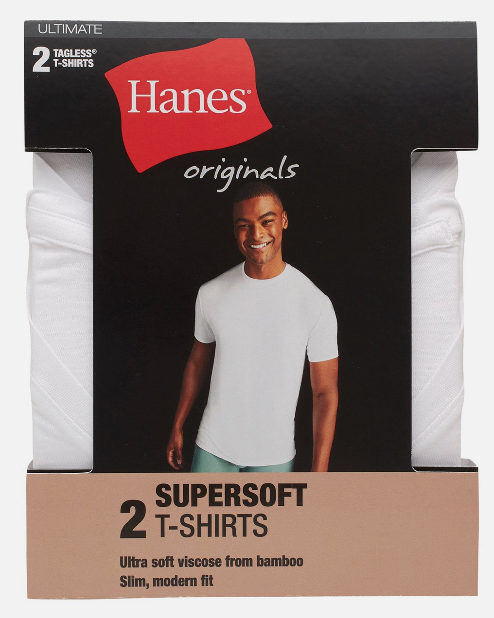 Hanes Originals Ultimate Men’s SuperSoft Crewneck Undershirt, White, 2-Pack L