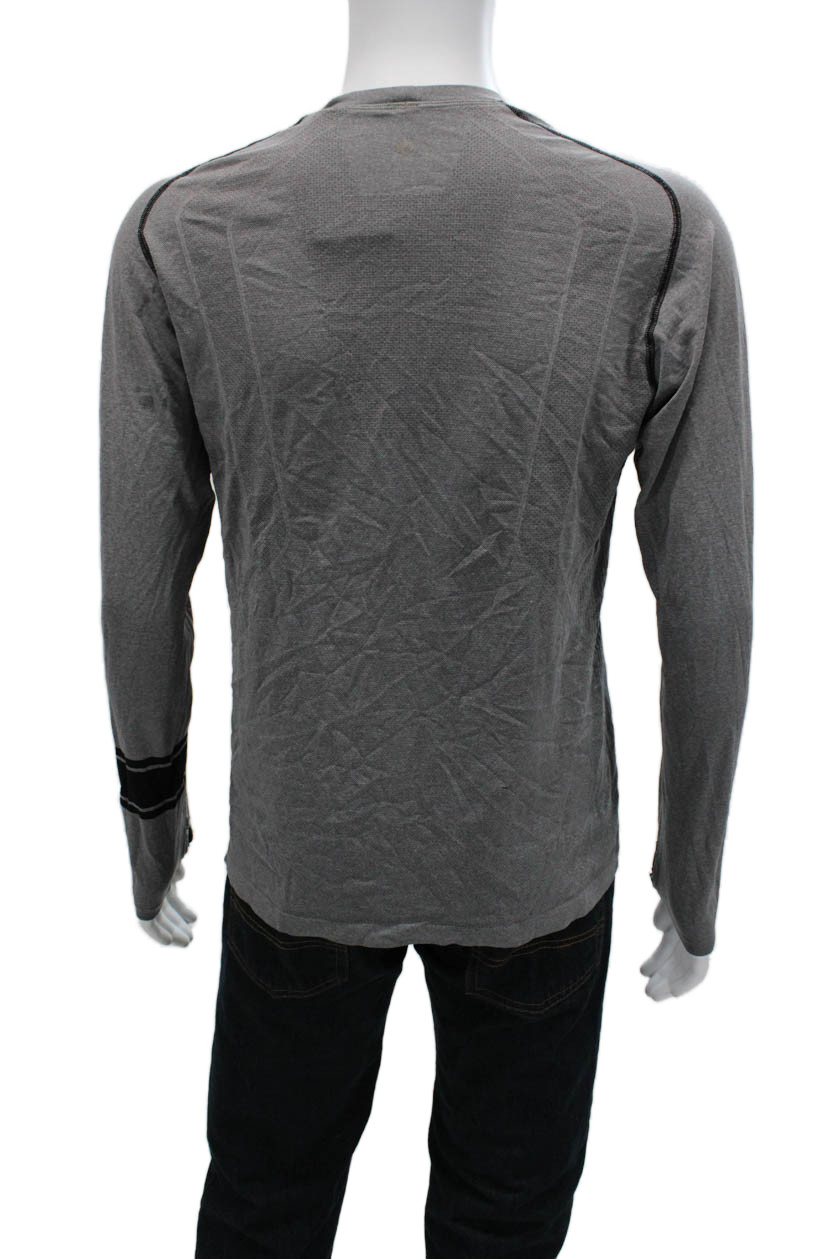 Lululemon Mens Gray Long Sleeve Crew Neck Nylon Blend T-Shirt Size M gallery