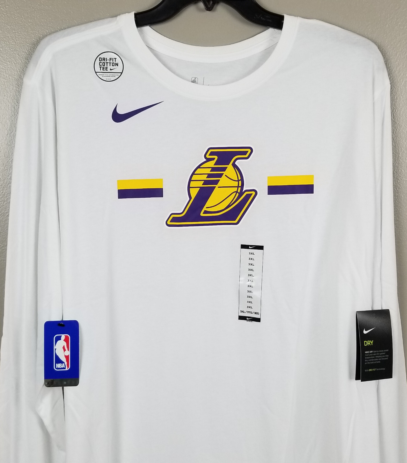 NIKE LOS ANGELES LAKERS NBA TEAM ISSUED LS SHIRT WHITE RARE NEW NWT (SIZE 3XL)