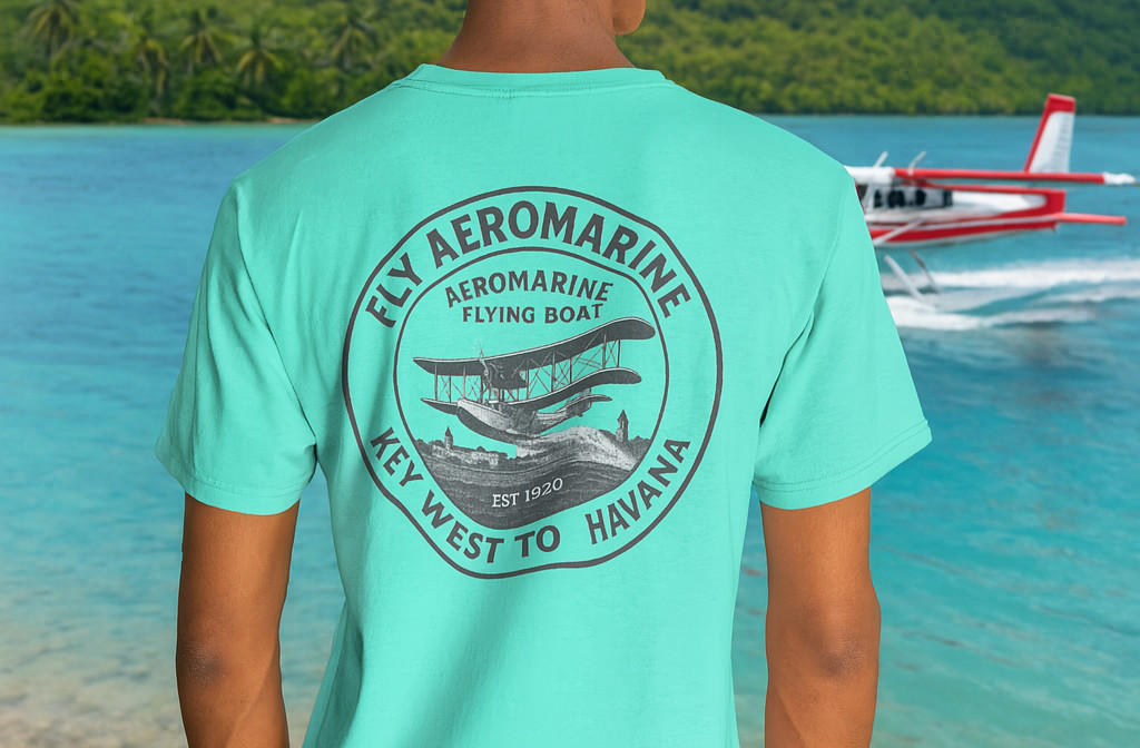 Aeromarine airways Caribbean Hobo T-shirt key west Havana Cuba seaplane black gallery