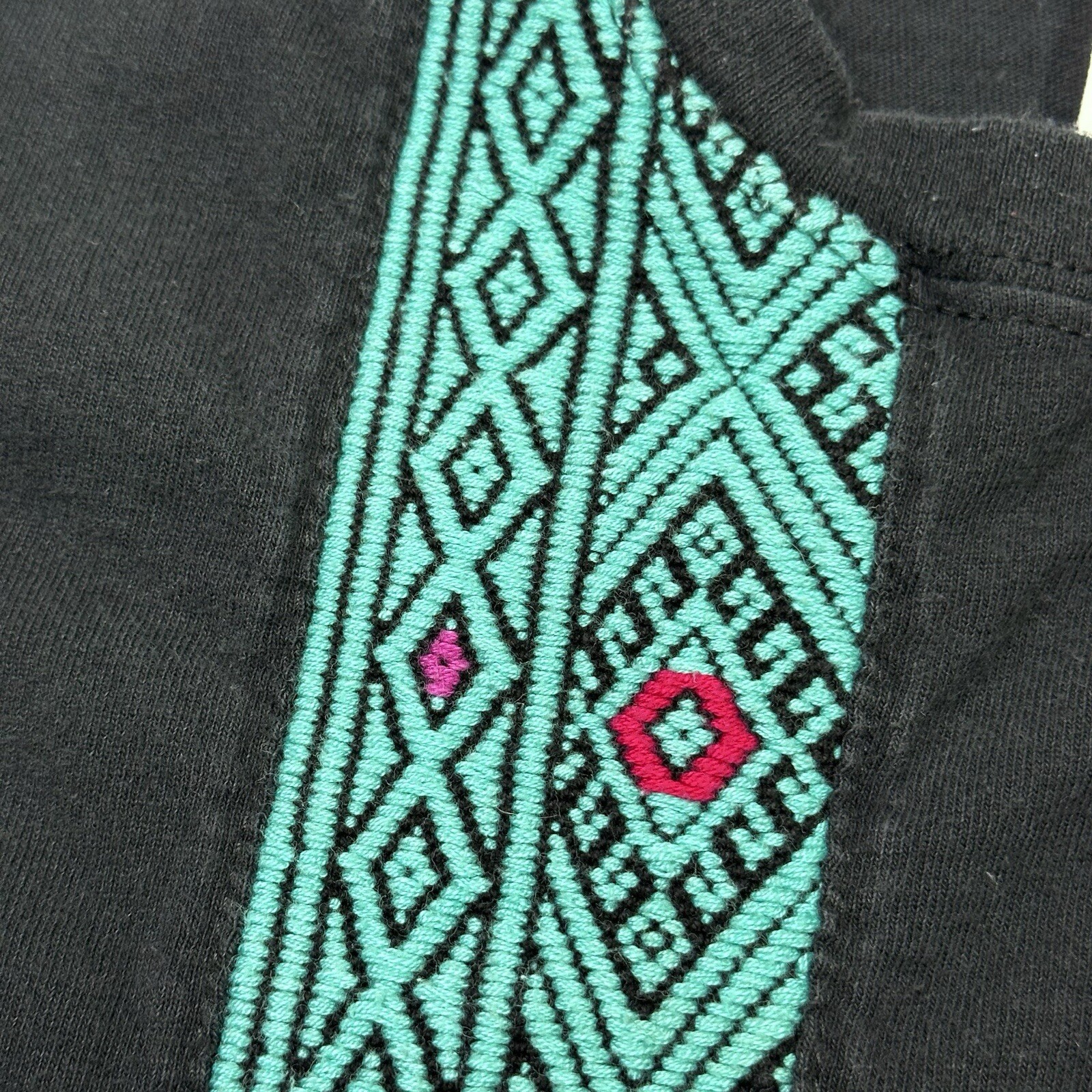 Black Embroidered Shirt Mens Small Artisanal Fiesta Black Blue Woven Stripe gallery