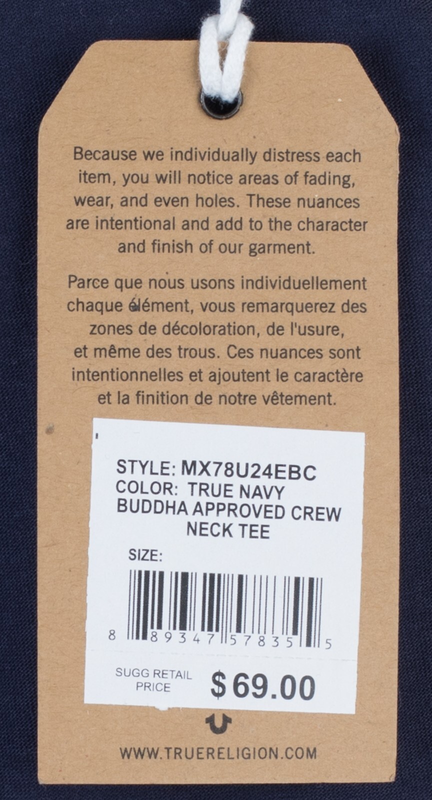 $69 TRUE RELIGION Navy BUDDHA APPROVED Short Sleeve Designer Graphic T-shirt NWT gallery
