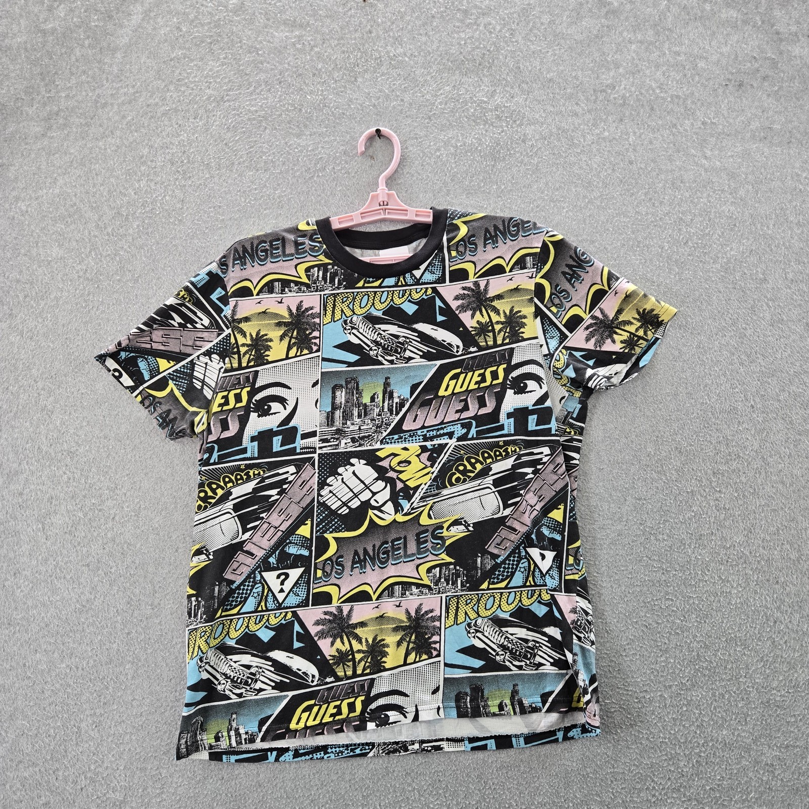 GUESS Men Shirt L Black Graphic Comic Graffiti Panels Tee Logo Short Sleeve gallery