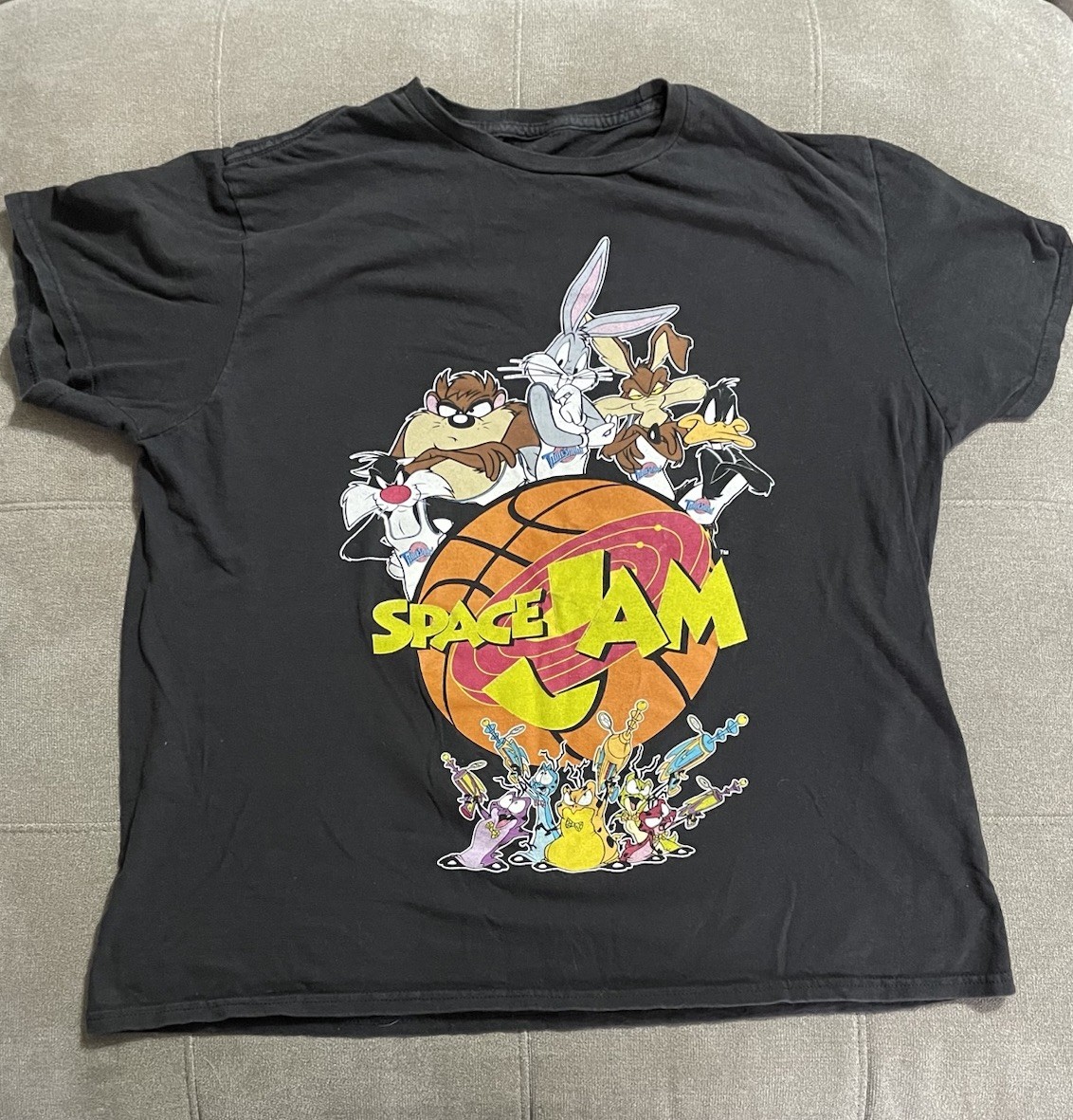Looney Tunes Space Jam Large Black T-Shirt Retro Bugs Bunny Taz Daffy Cartoon 🏀 gallery