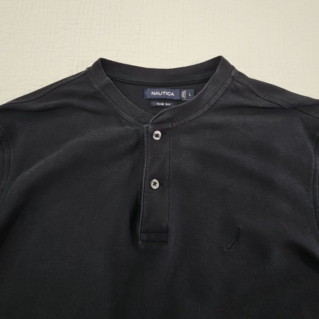 Nautica Slim Fit Heavy Crew Neck Shirt Men's Large Dark Navy Blue EUC LN gallery