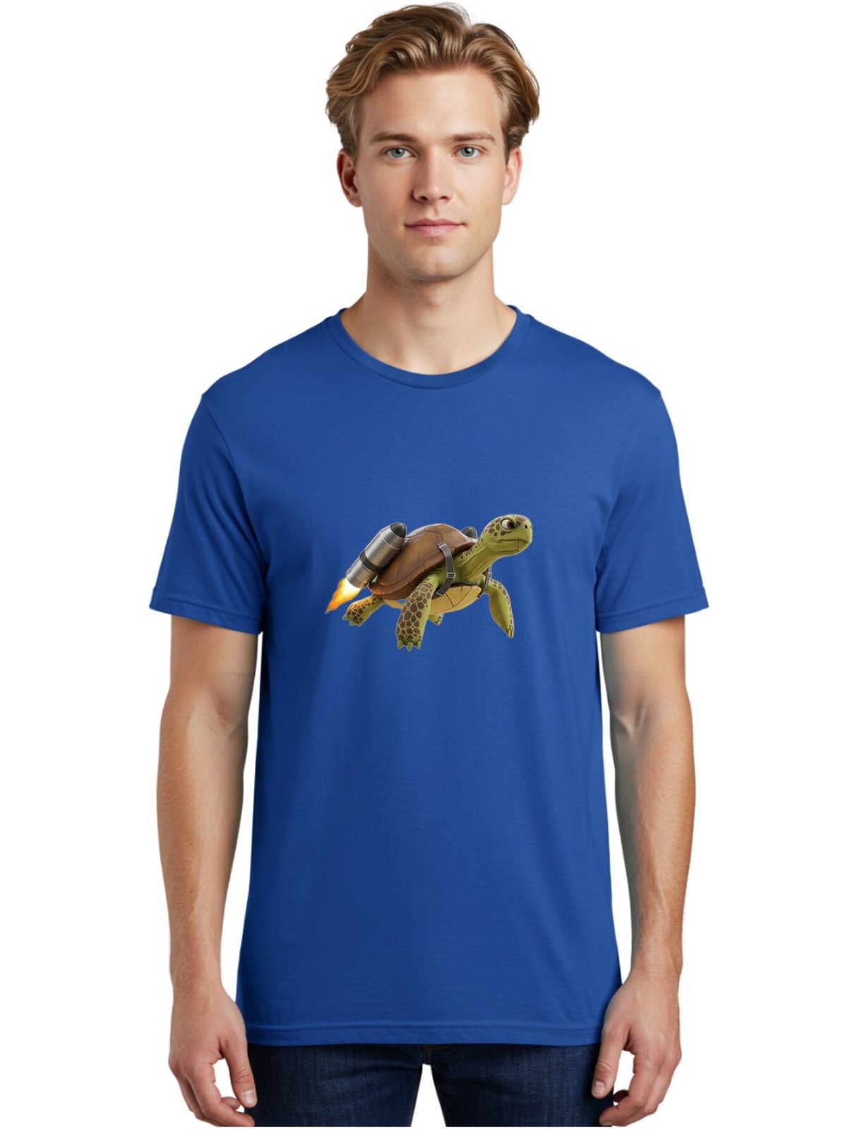 Turtle-With-Rocket-Pack-1 Mens Graphic Tee, 100% Cotton, Casual Summer Wear
