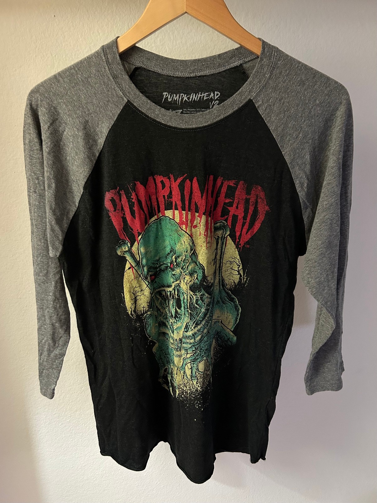 Pumpkinhead Horror T-Shirt MEDIUM raglan fright rags MEN’S movie theme pumpkin