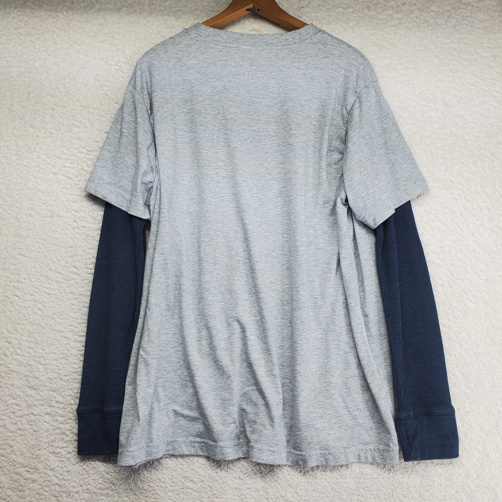 Men's Twofer T-Shirt XL Gray Navy Waffle Knit Y2K Skater Grunge Streetwear gallery