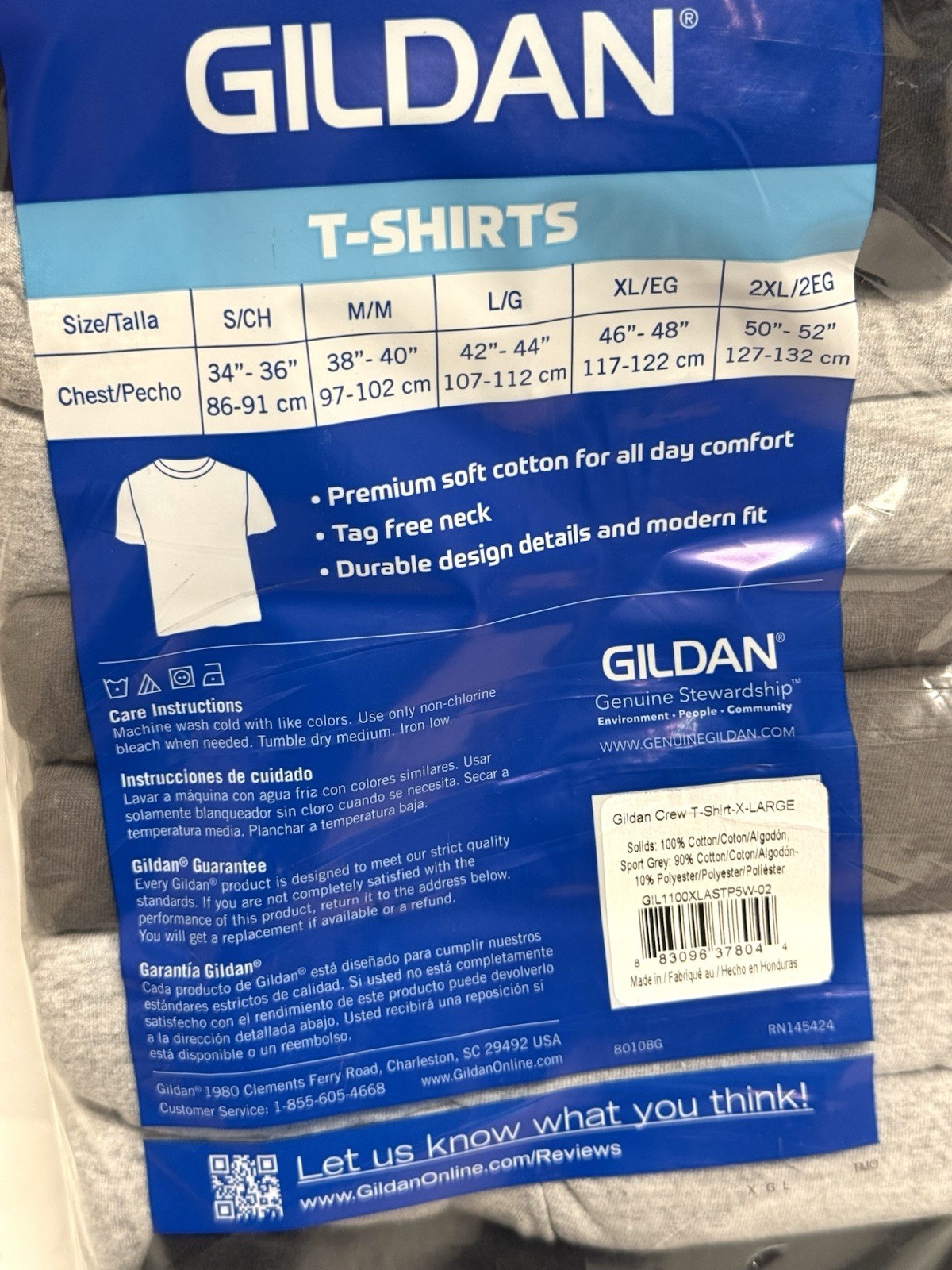 Gildan Men's Crew T-Shirts Multipack Style G1100 Assorted 5-Pack, X-Large 46-48 gallery