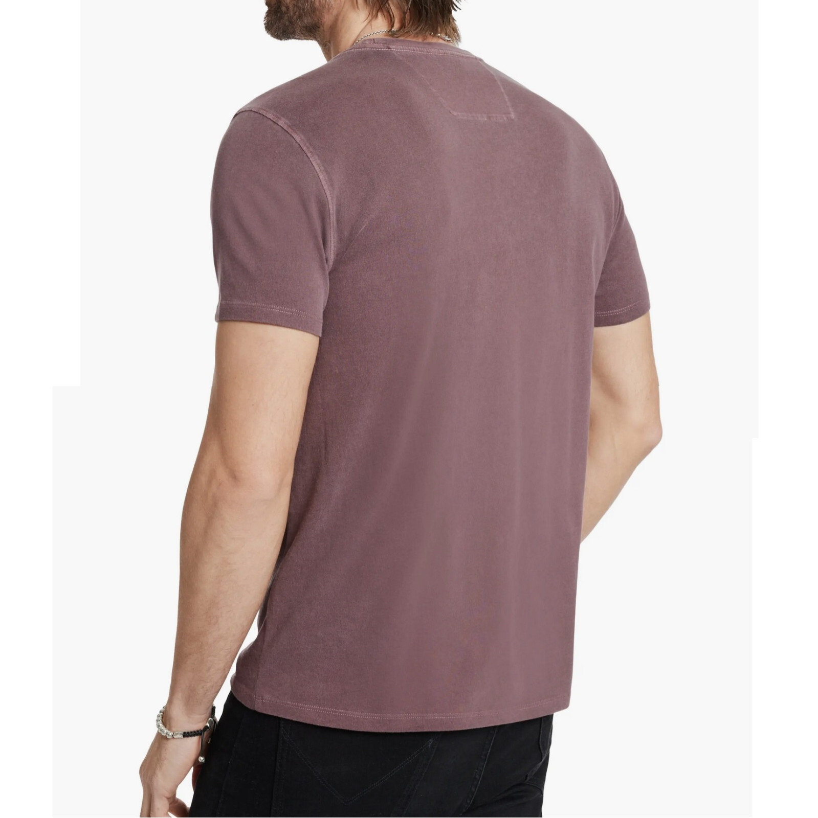 John Varvatos Men's Large Skull Embroidered Beaded Knots Crew T-Shirt Mauvewood gallery