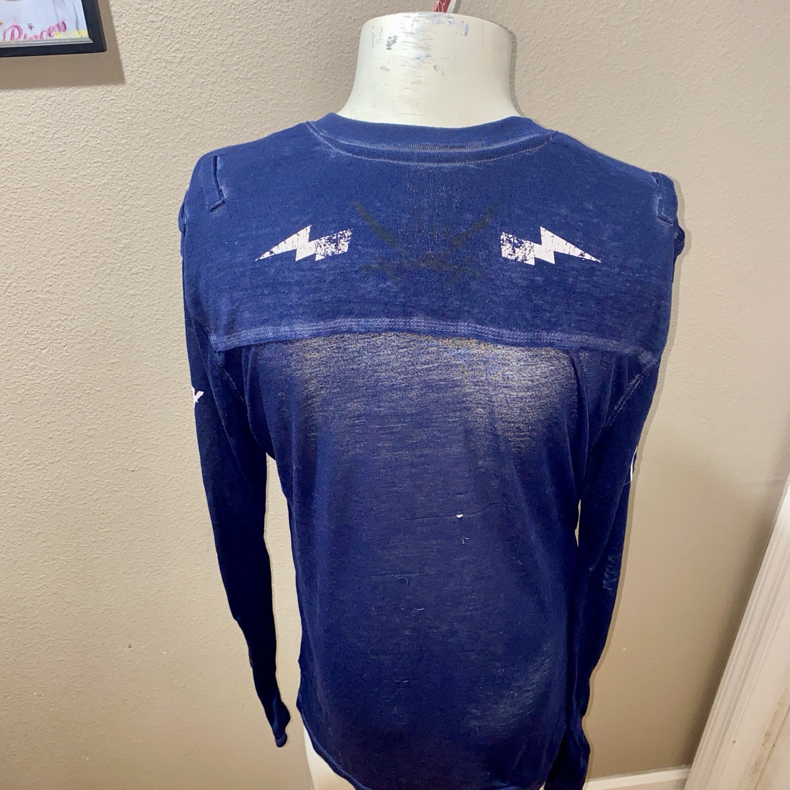 Men’s Sheer Nobility Graphic Long Sleeve Tee In Navy Blue and Crew Neck Size M gallery