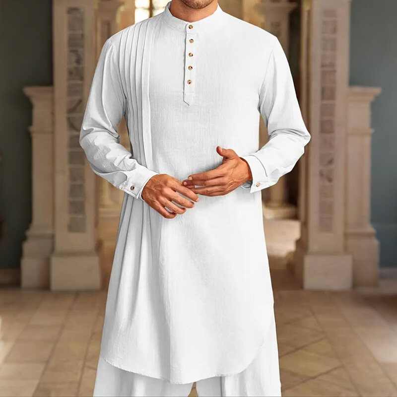 Muslim Men's Button Cotton Linen Shirt Muslim Robe HOT gallery