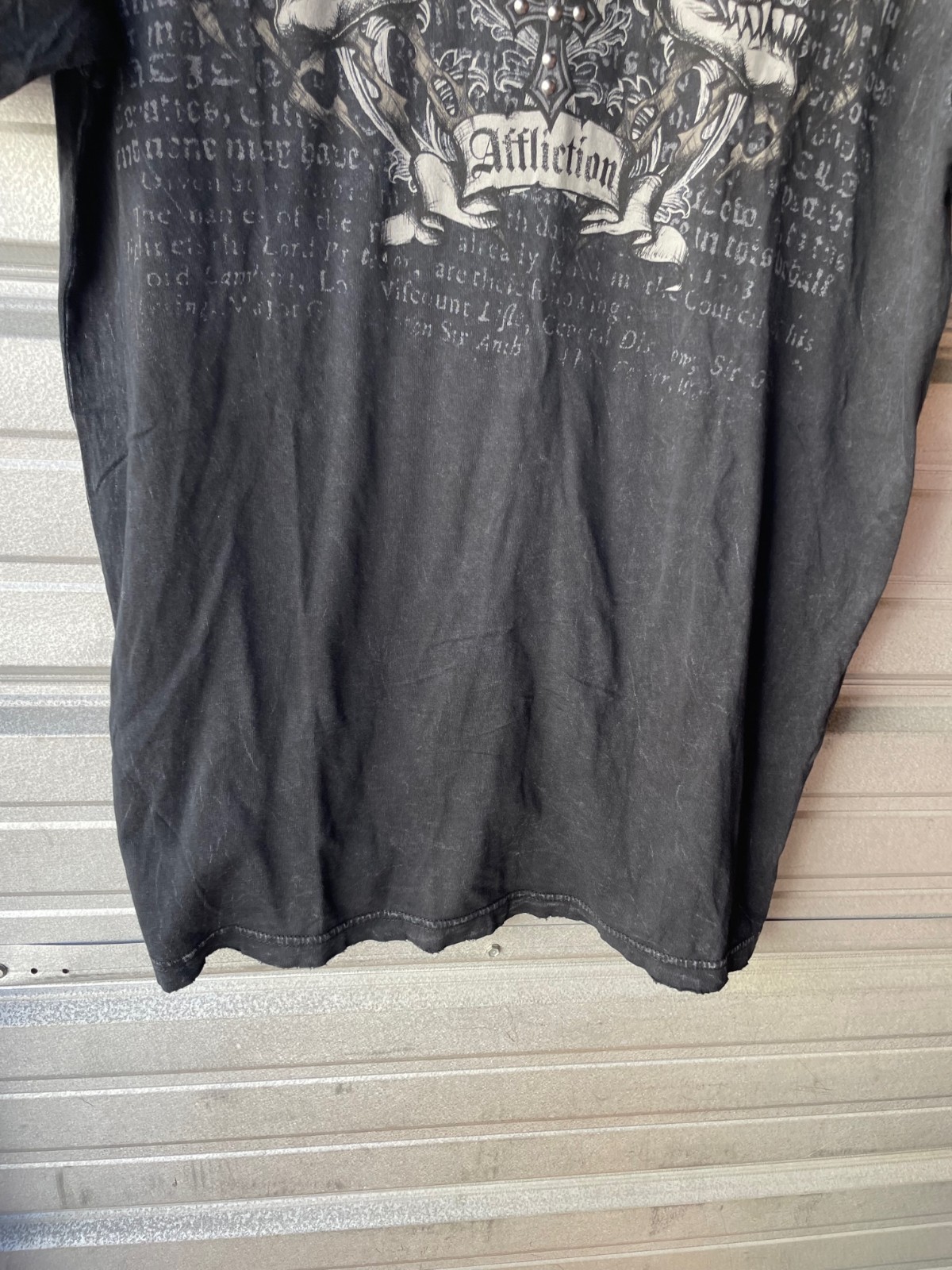 Affliction Double Skull Beaded Cross Graphic Black T-Shirt Men's Large gallery