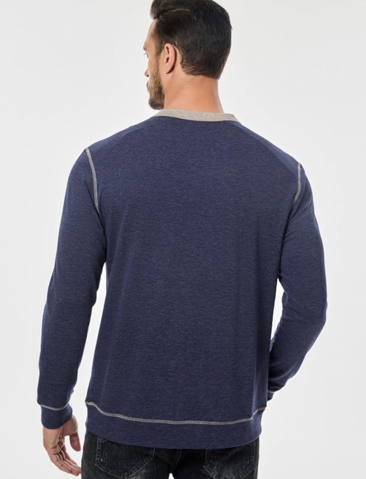 Men’s Henley Longsleeve Shirt Lightweight V Neck Pullover Navy Blue Size XL gallery