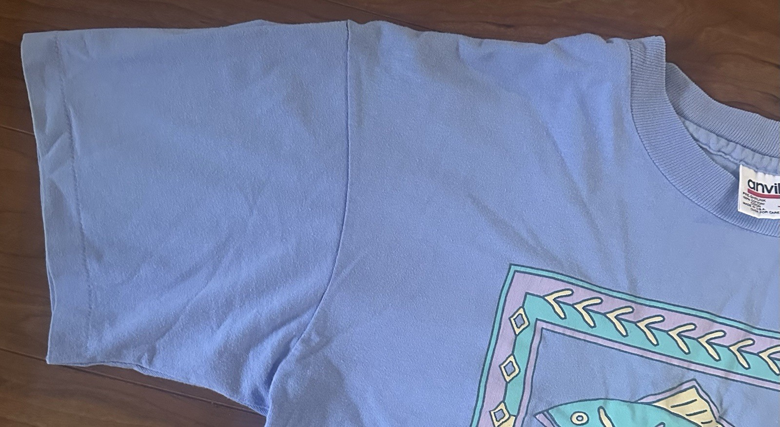 VTG Anvil Cape Cod Massachusetts Single Stitch T-Shirt Large Tribal Fish Blue gallery