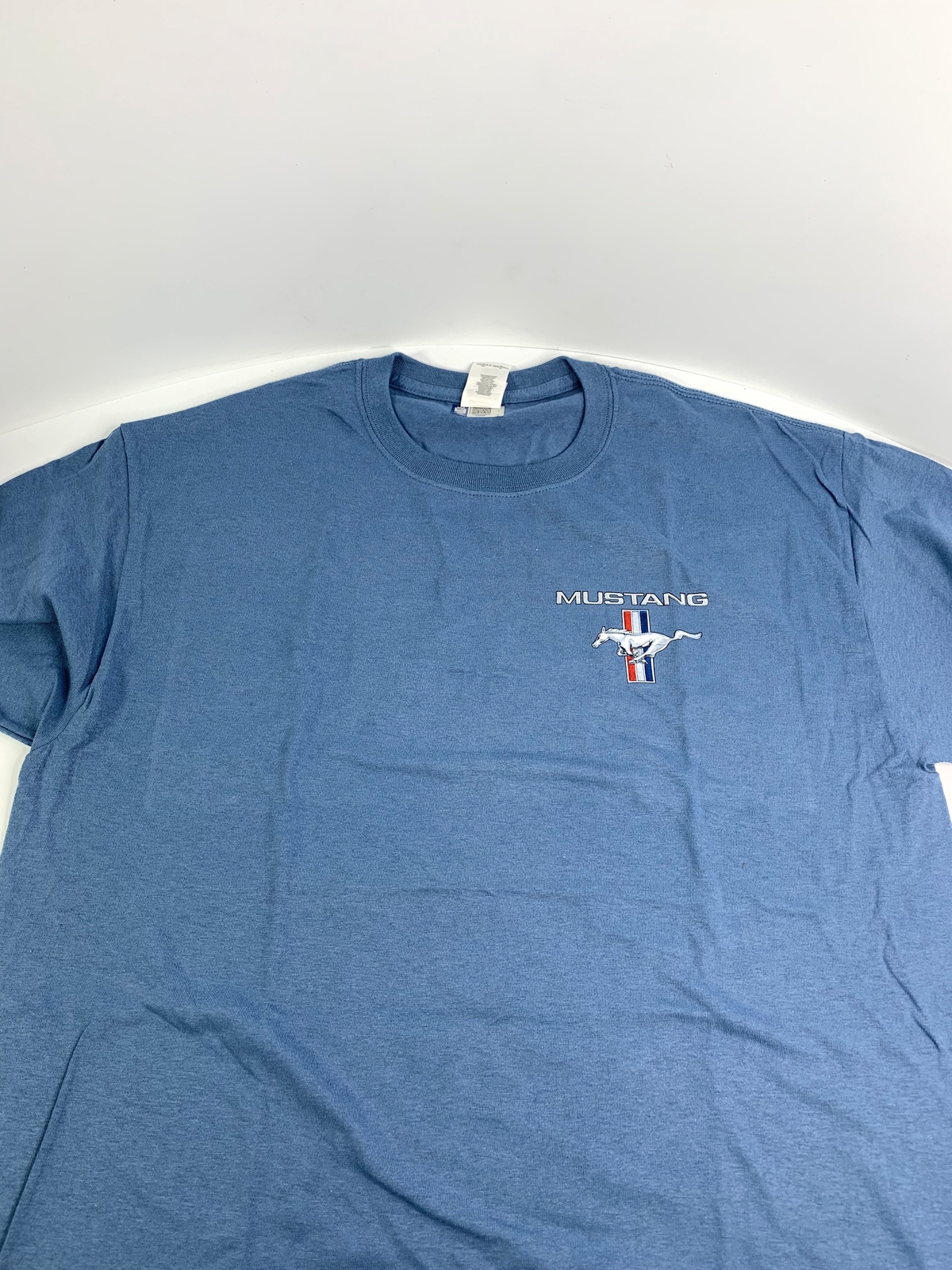 Ford Mustang T-Shirt - Blue w/ Fox Body Pony American Flag Logo (Licensed) gallery