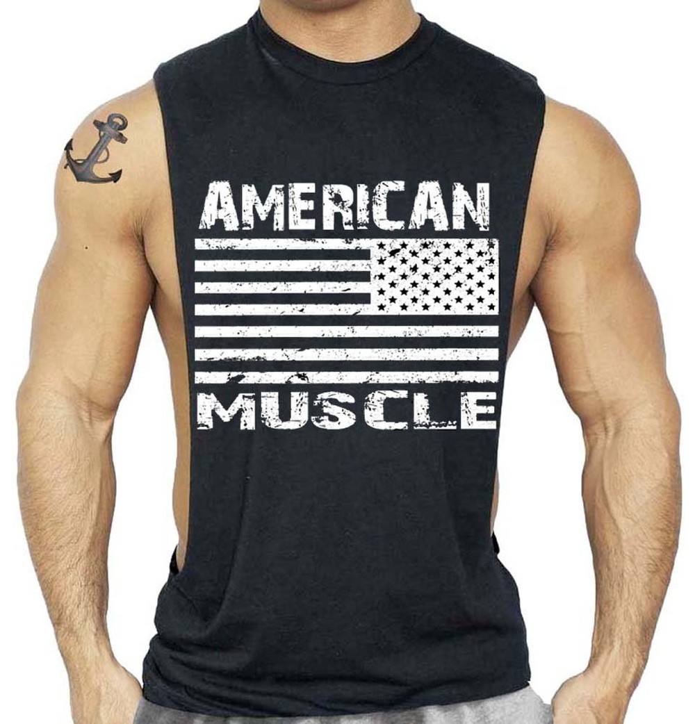 Men's Gym Bodybuilding Workout Sleeveless Fitness American Muscle Tank Top Vest gallery