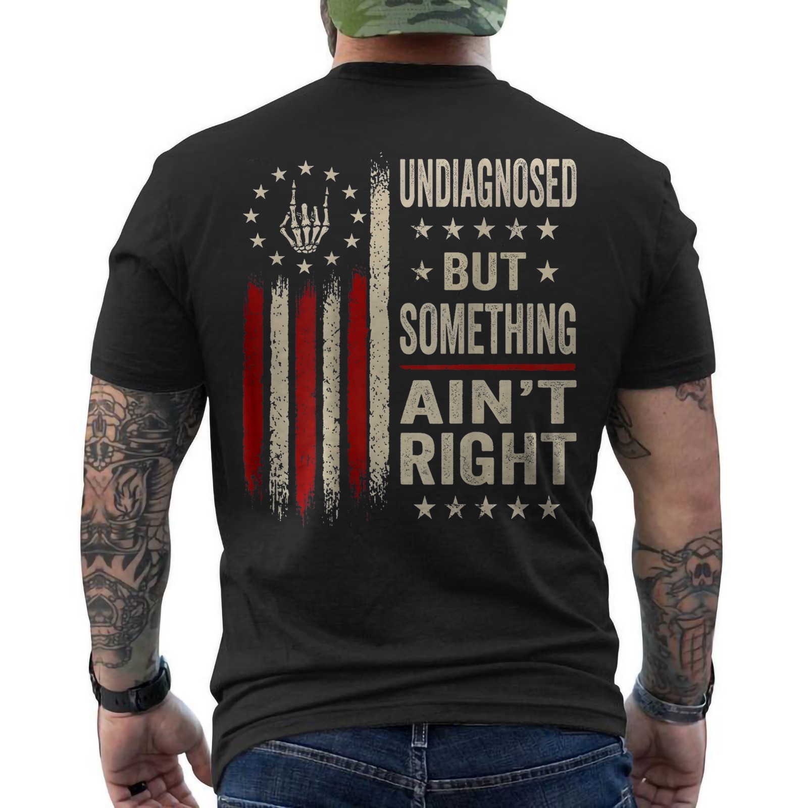 Undiagnosed But Something Ain't Right Funny American Flag Retro ON BACK T-Shirt gallery