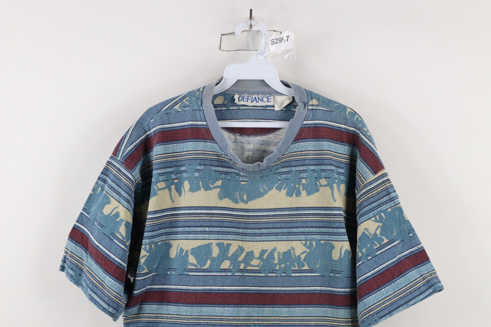 Vtg 90s Streetwear Mens Large Distressed Striped Color Block T-Shirt Cotton USA gallery