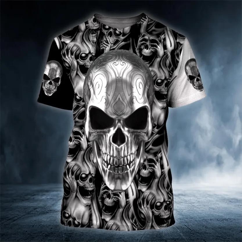 Metal Angry Biker Skull 3D T-Shirt Gothic Graphic Novelty Funny Gift for Men