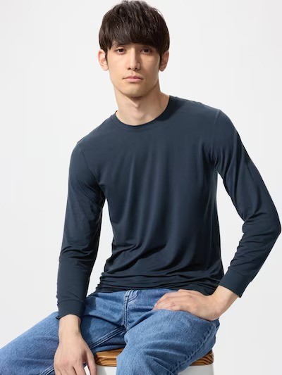 UNIQLO HEATTECH Crew Neck T 9/10 Sleeve XS-4XL 4Color Mens New Japan 472909 gallery