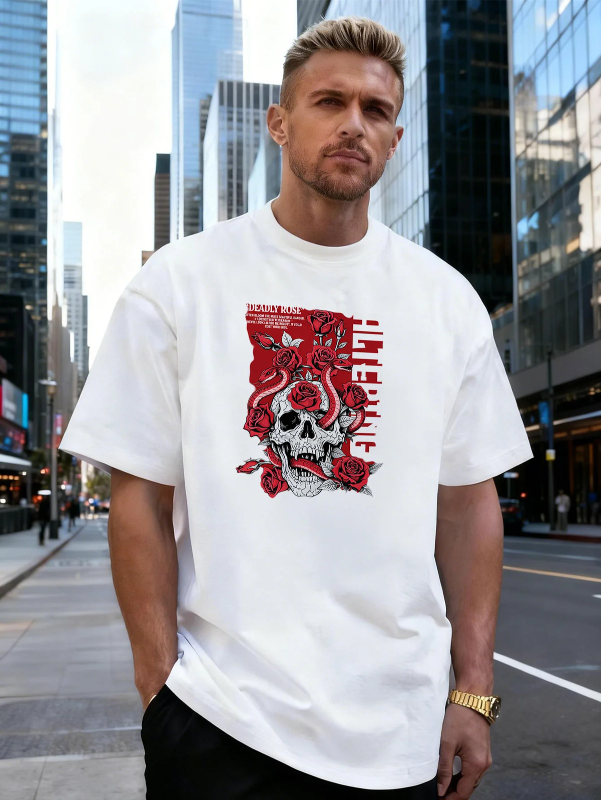 Skull Snake Rose Graphic 100% Cotton Men's T-Shirt for Daily Casual Wear gallery