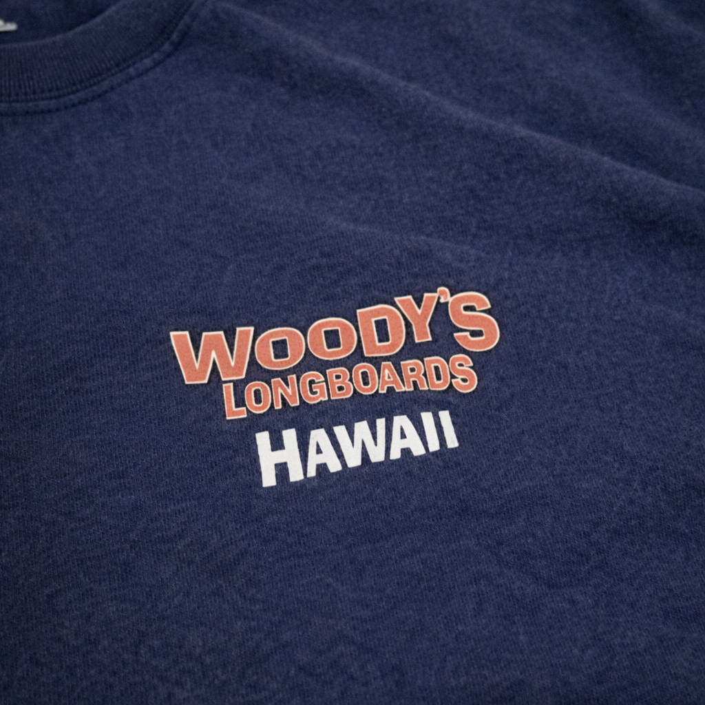 Woodys Longboards Hawaii T Shirt Large Faded Surf Graphic Double Sided gallery