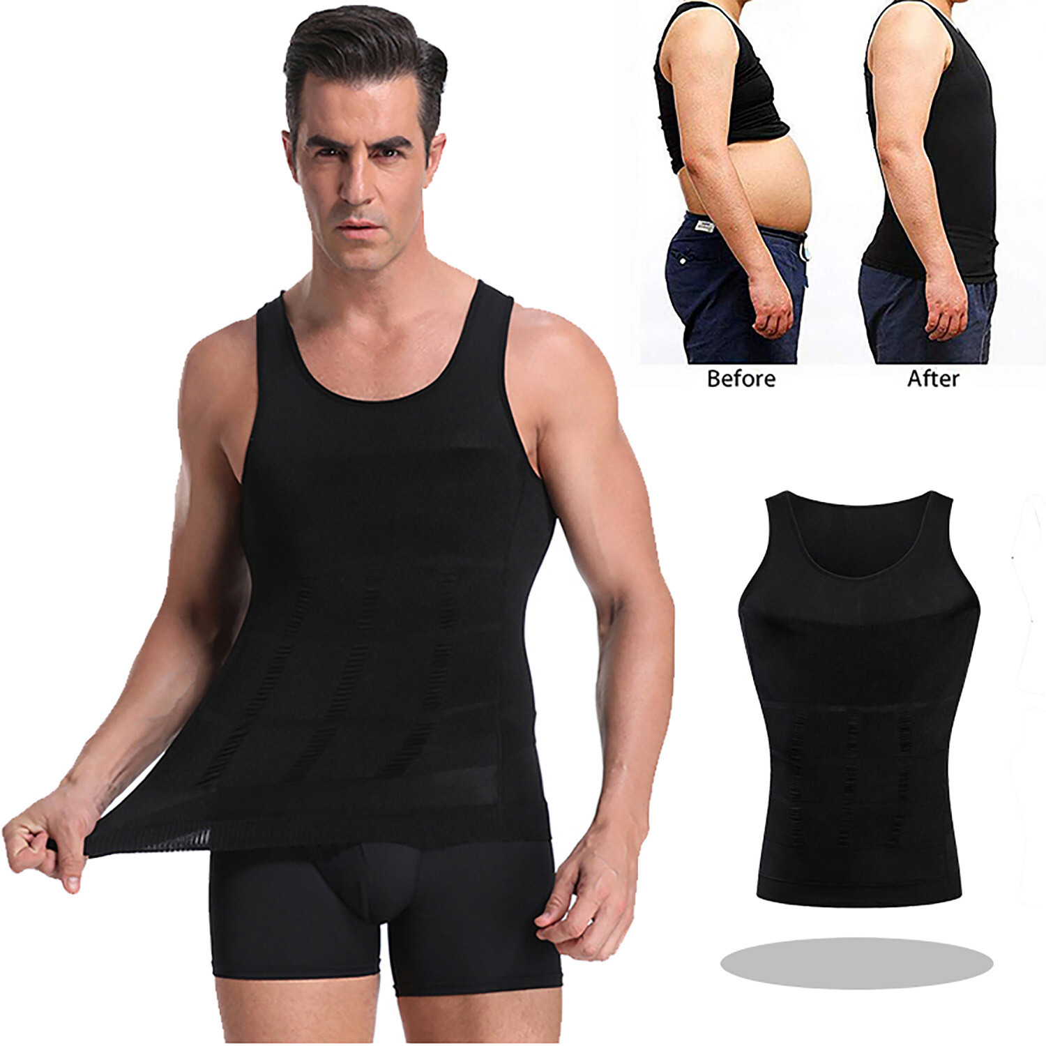 Men's 3 Pack Compression Shirt Slimming Body Shaper Vest Gym Workout Tank Top gallery