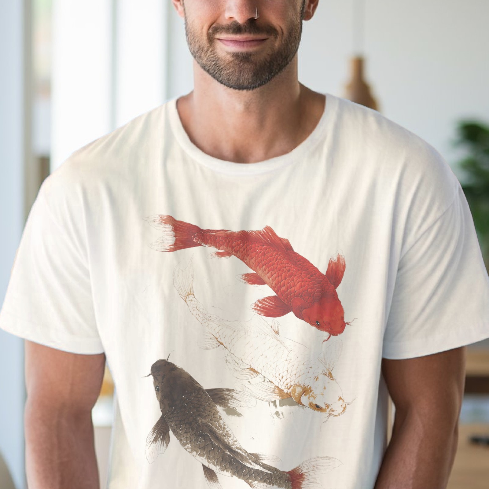 Koi Fish Graphic Tee Natural Shirt Aquatic Art Design gallery
