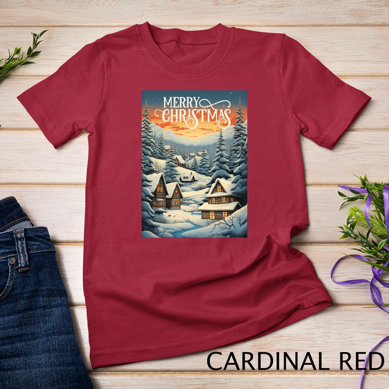 Christmas Church in the Mountains A Peaceful Scene #2 Funny Unisex T-shirt gallery