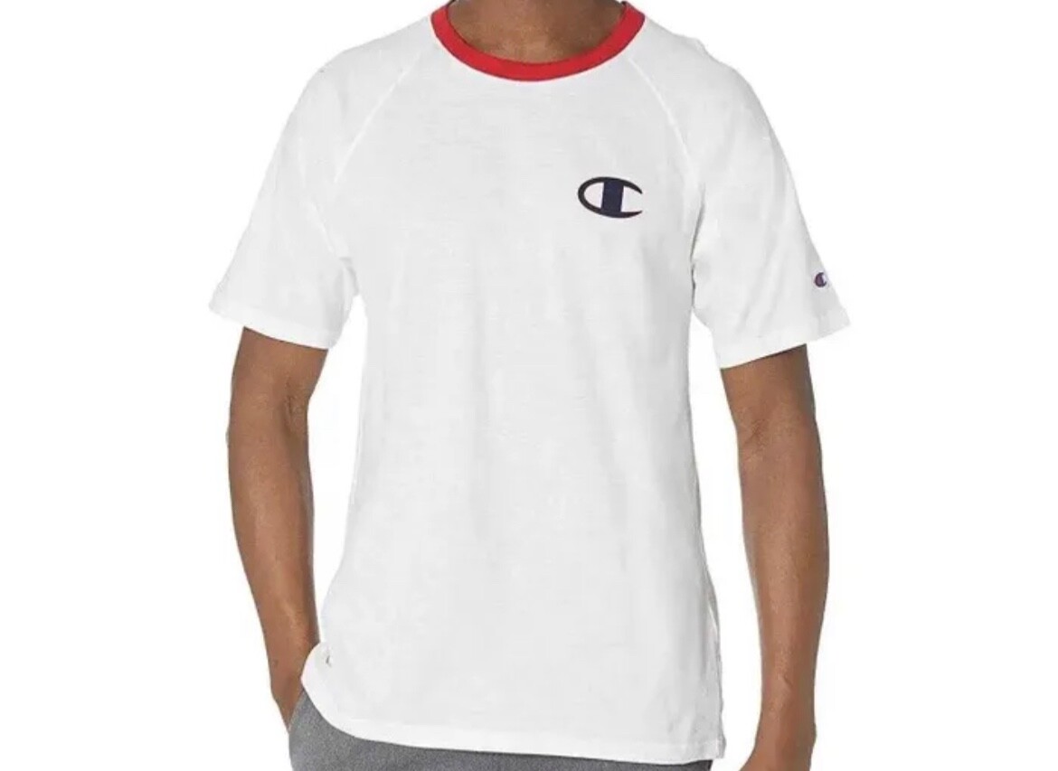 Champion Men’s Logo Knit Cotton Lounge Pajama Sleep T-Shirt, White, Small gallery