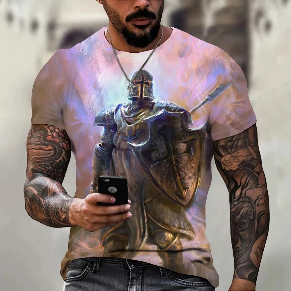 Knights Templar T-Shirt Men's Christian Warrior Crusader Cross 3D Printed gallery