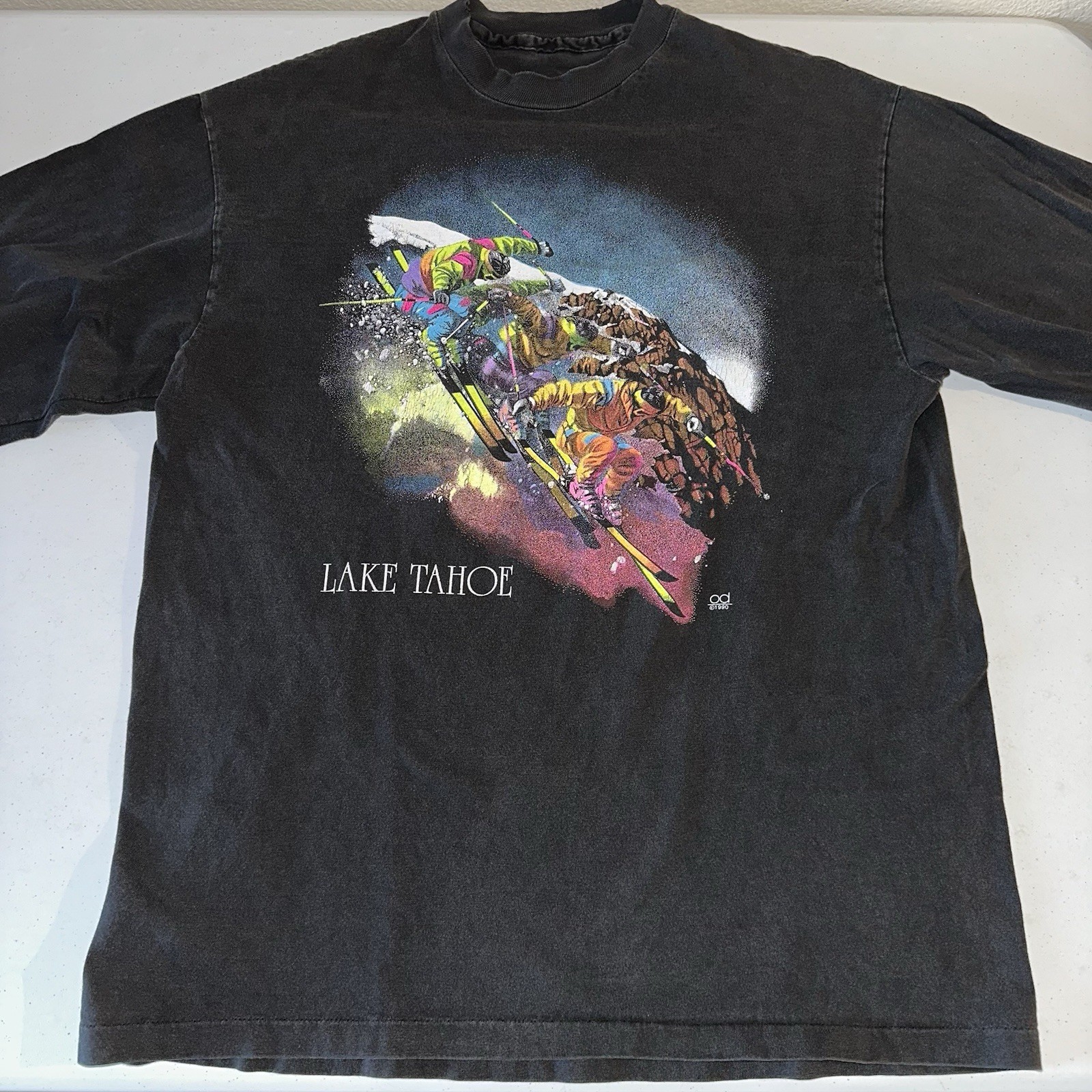 Vintage 1990 Lake Tahoe Ski Long Sleeve T Shirt Front & Back Skiing Size L gallery