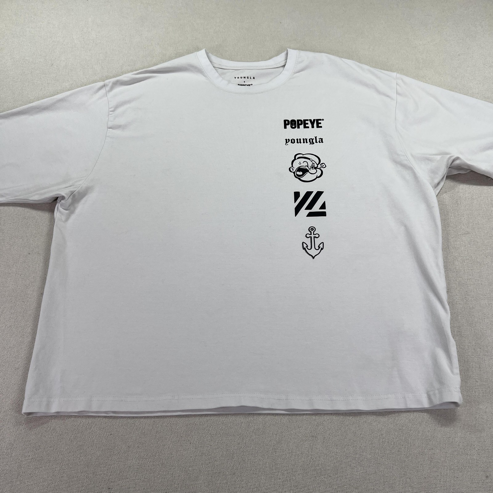 YoungLA X Popeye Gym Tee Shirt Mens L White Comic Graphic Tee Cartoon Collab gallery