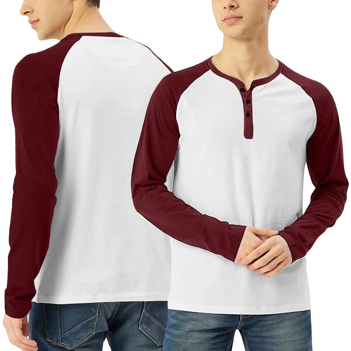 Mens Casual Long Sleeve T-shirt Henley Grandad V Neck Button Solid Tee Shirt Top gallery
