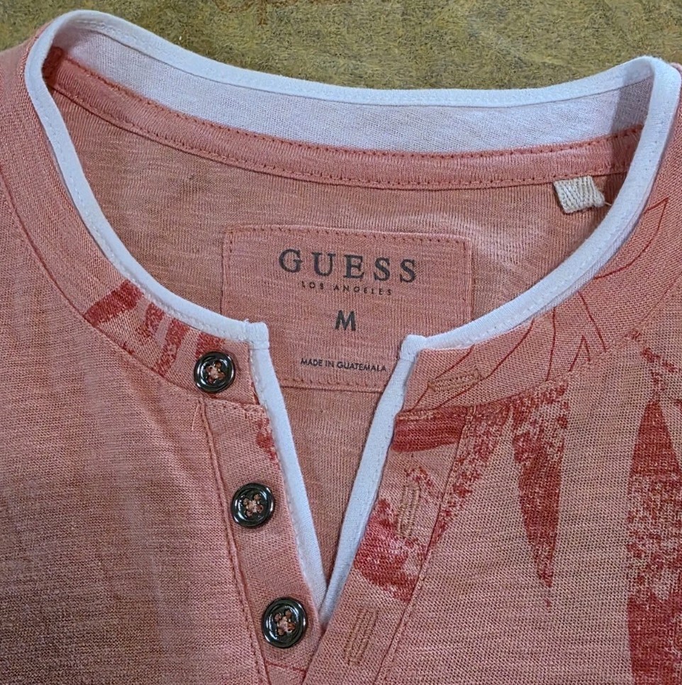 Shirt Men's Guess Anthony Slit Medium Peach Coral gallery