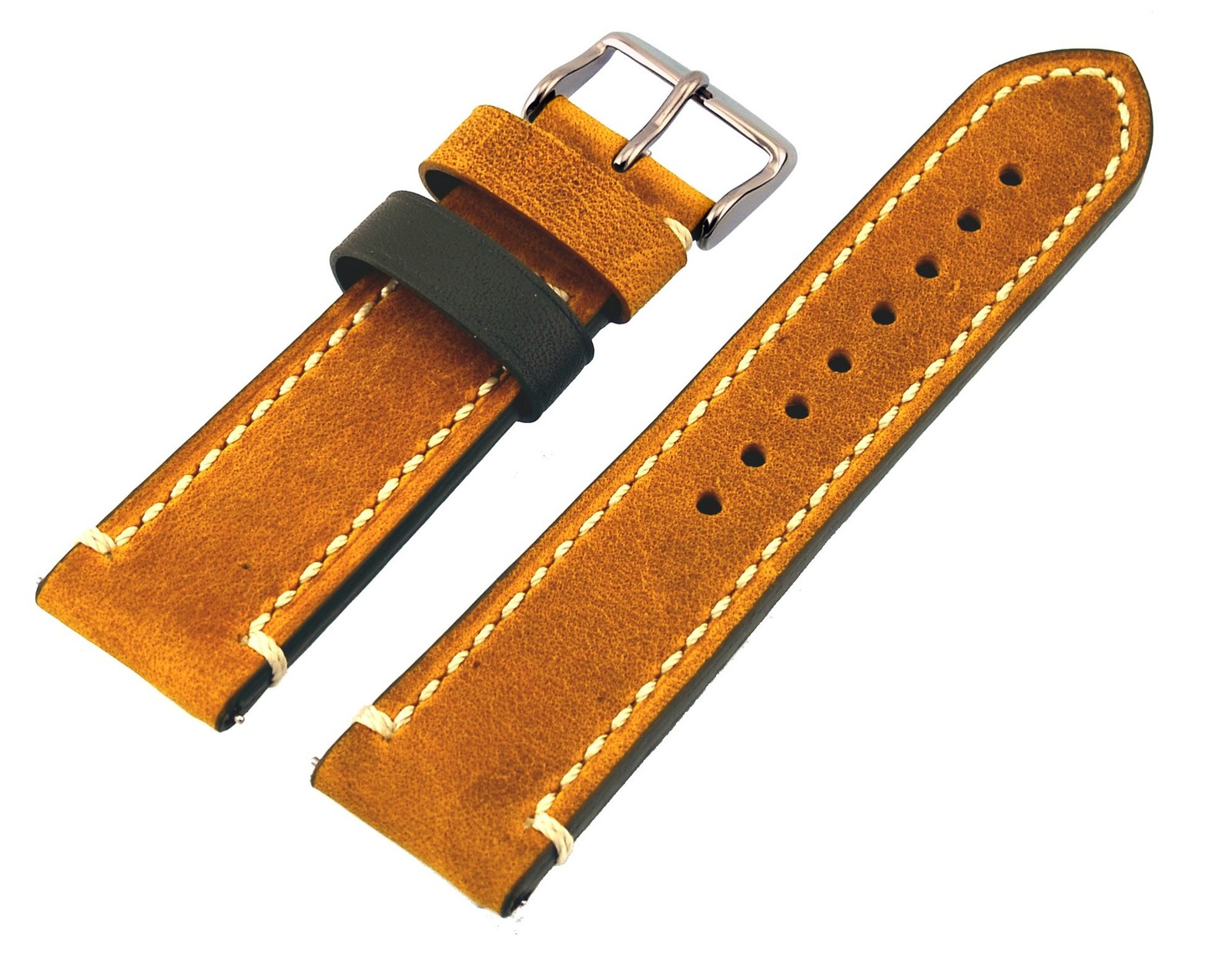 Genuine Crazy Horse Dual Color Leather Strap Watch Replacement Band – Golden …